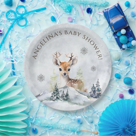 Winter Forest Baby Deer Baby Dusche Pappteller (Party)