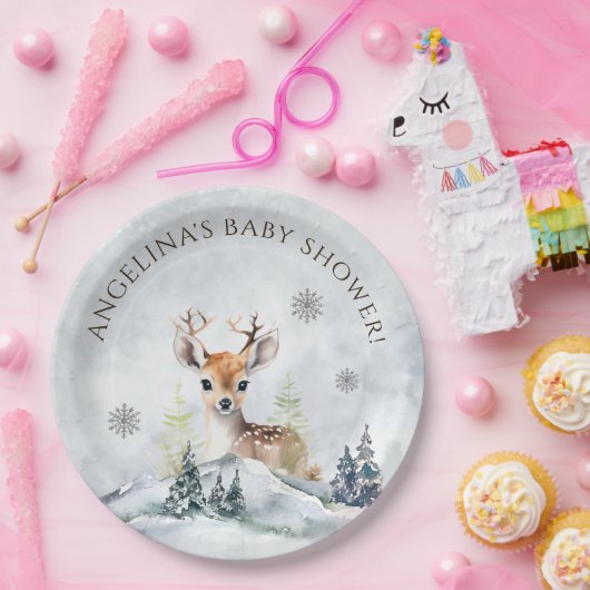 Winter Forest Baby Deer Baby Dusche Pappteller (Party)