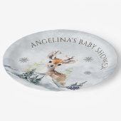 Winter Forest Baby Deer Baby Dusche Pappteller (Schrägansicht)