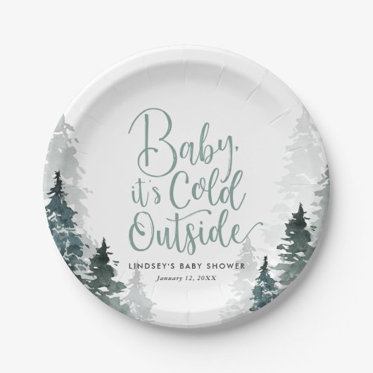 Winter Forest Baby Dusche Pappteller (Vorderseite)