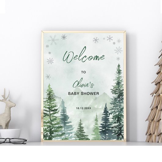 Winter Forest Baby Shower Welcome Poster