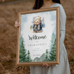 Winter Forest Bear Baby Dusche Willkommenspender Poster