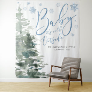 Winter Forest Blue Baby Es ist kalt draußen Hinter Wandteppich