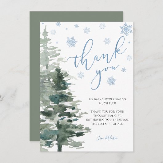 Winter Forest Blue Es ist kalt draußen flach Dankeskarte (Vorne/Hinten)