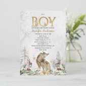 Winter Forest Boy Country Wolf Deer Baby Dusche Einladung (Stehend Vorderseite)