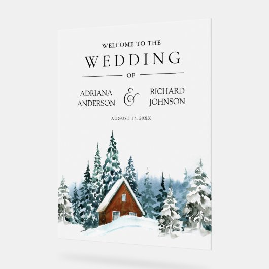Winter Forest Cabin Lodge Wedding Welcome Acrylschild (Winkel)