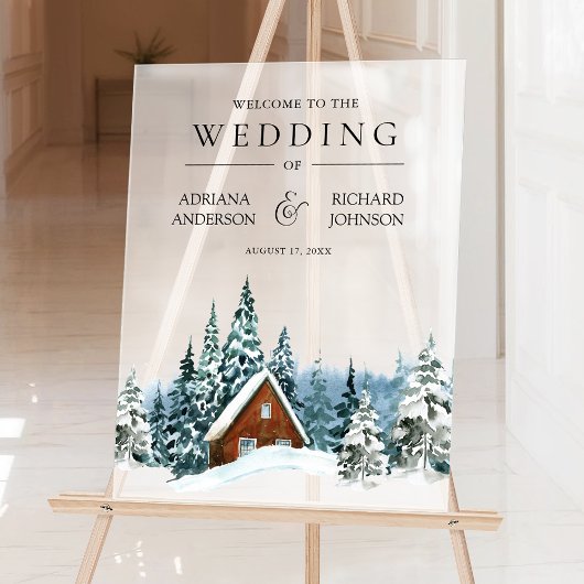 Winter Forest Cabin Lodge Wedding Welcome Acrylschild