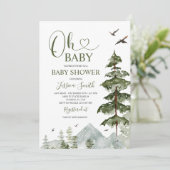 Winter Forest Christmas Greenery Baby Shower Einladung (Stehend Vorderseite)
