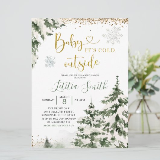 Winter Forest Conifer Tree Kinderdusche Einladung (Stehend Vorderseite)