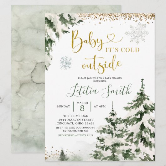 Winter Forest Conifer Tree Kinderdusche Einladung (Vorne/Hinten)