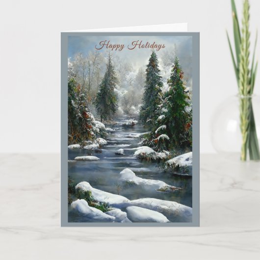 Winter Forest Country River Christmas Karte (Vorderseite)