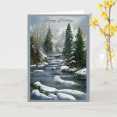 Winter Forest Country River Christmas Karte (Gelbe Blume)