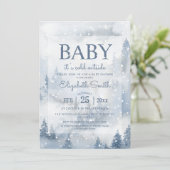 Winter Forest Dusty Blue Baby Shower Einladung (Stehend Vorderseite)