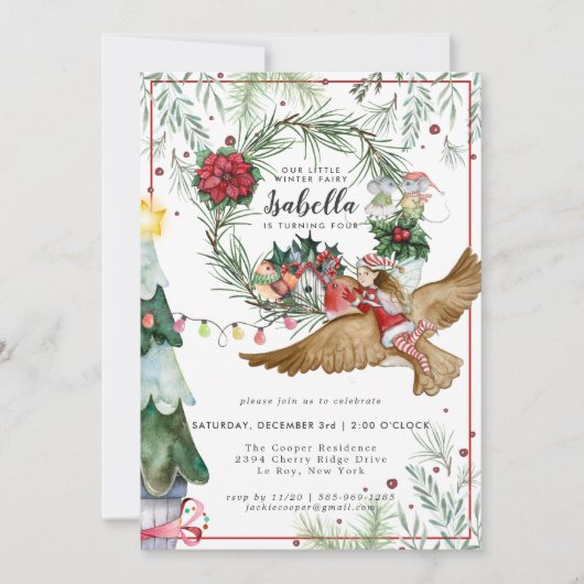 Winter Forest Fairy Birthday Einladung (Vorderseite)