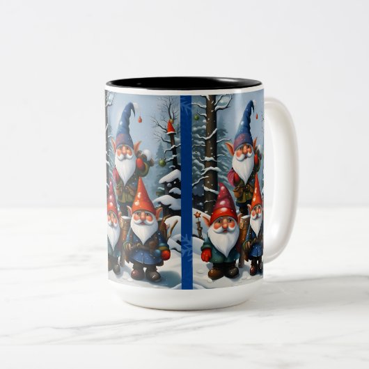 Winter Forest Gnomes Zweifarbige Tasse (VorderseiteRechts)