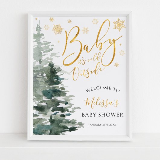 Winter Forest Gold Es ist kalte Outside Baby Dusch Poster