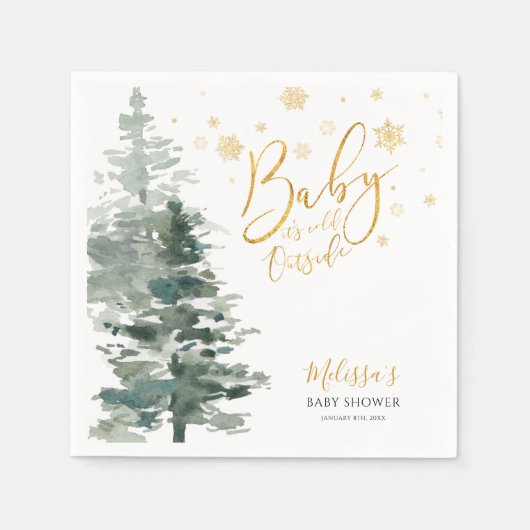 Winter Forest Gold Es ist kalte Outside Baby Dusch Serviette (Vorderseite)