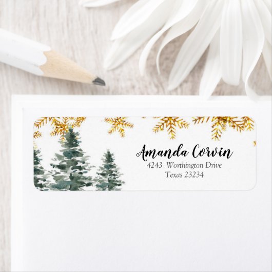 Winter Forest Gold Snowflake Address Label (Insitu)