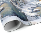 Winter Forest Log Cabin Birds Pine Tree River Geschenkpapier (Rolleneckpunkt)