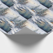 Winter Forest Log Cabin Birds Pine Trees River Geschenkpapier (Ecke)