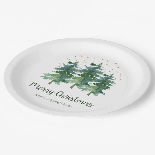 Winter Forest Merry Christmas Company Pappteller (Schrägansicht)
