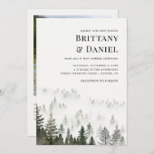 Winter Forest Modern Script Foto QR Code Hochzeit Einladung (Vorne/Hinten)