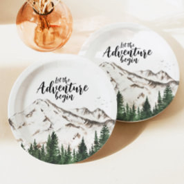 Winter Forest Mountains Adventure Baby Dusche Pappteller