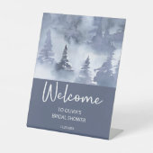 Winter Forest Navy Blue Brautparty Willkommen Sockelschild (Vorderseite)