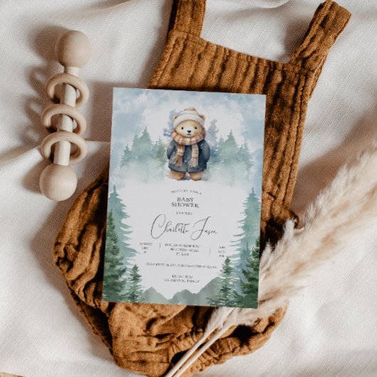 Winter Forest Niedlich Bear Baby Dusche Einladung