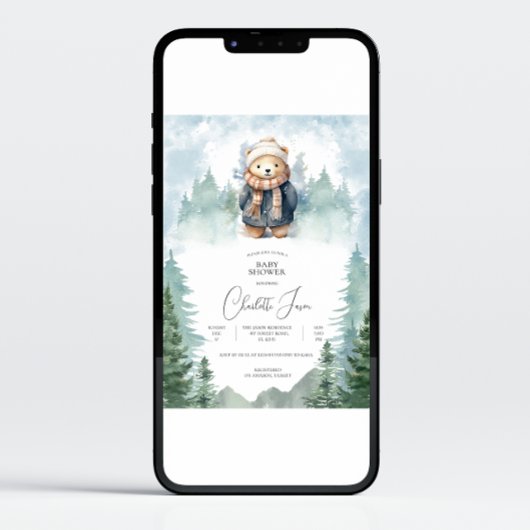 Winter Forest Niedlich Bear Baby Dusche Einladung