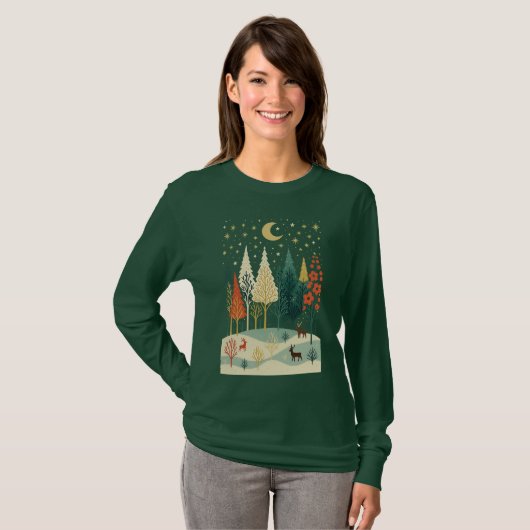 Winter Forest Night Long Sleeve T-Shirt | Peaceful (Vorne ganz)