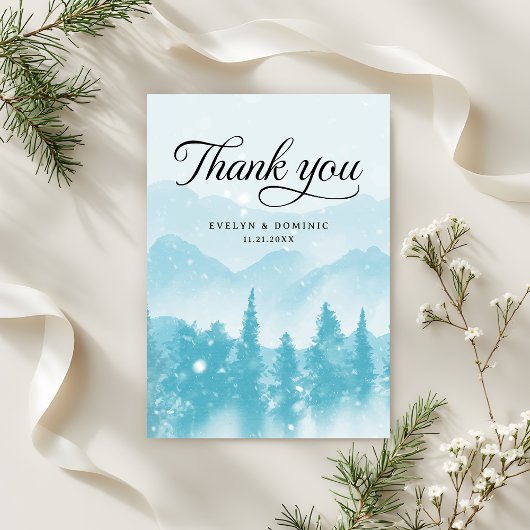 Winter Forest Pine Mountain Hochzeit modern Dankeskarte