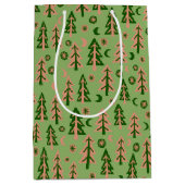 Winter Forest Pine Tree Moon Stars Muster Grün Mittlere Geschenktüte (Vorderseite)
