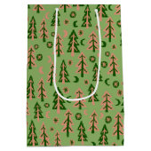Winter Forest Pine Tree Moon Stars Muster Grün Mittlere Geschenktüte (Rückseite)