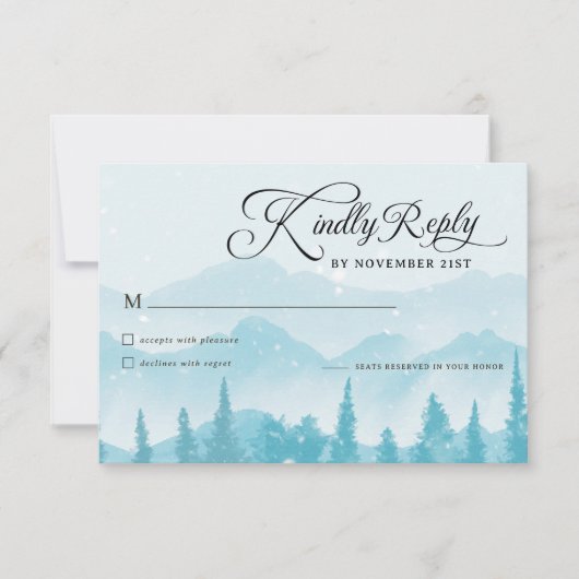 Winter Forest Pine Trees Mountain Wedding RSVP (Vorderseite)