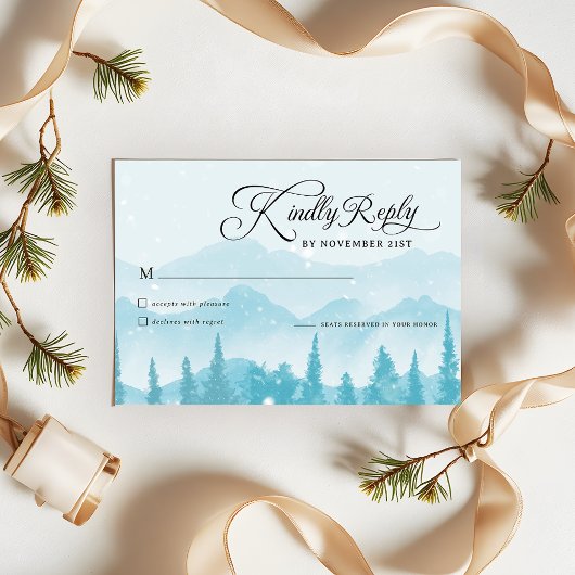Winter Forest Pine Trees Mountain Wedding RSVP