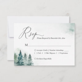 Winter Forest Pine Trees Wedding RSVP Card Karte