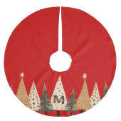 Winter Forest Red Monogram Polyester Weihnachtsbaumdecke (Vorderseite)