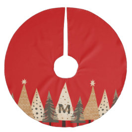 Winter Forest Red Monogram Polyester Weihnachtsbaumdecke