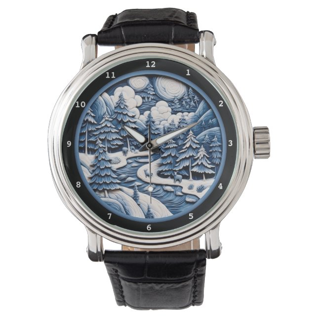Winter Forest Scene with Wildlife Beauty Armbanduhr (Vorderseite)