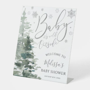 Winter Forest Silver Baby Dusche Willkommen Sockelschild
