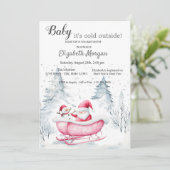 Winter Forest Sleight Santa Claus Babydusche Einladung (Stehend Vorderseite)
