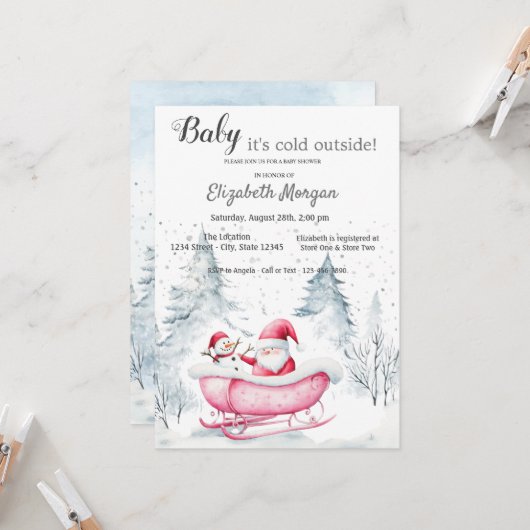 Winter Forest Sleight Santa Claus Babydusche Einladung (Vorderseite/Rückseite Beispiel)