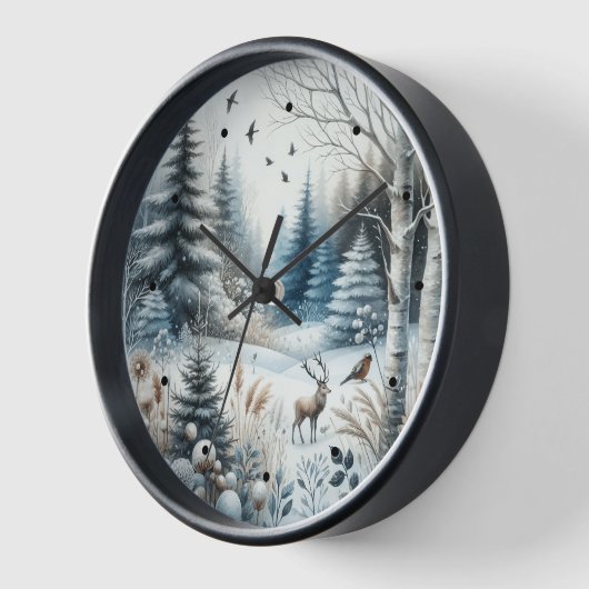 Winter Forest Snow Deer Trees Blue Uhr (Winkel)