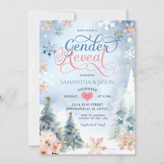 Winter Forest Snowflake Weihnachtsgeschlecht offen Einladung (Vorderseite)