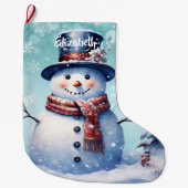 Winter Forest Snowman | Aquamarin Großer Weihnachtsstrumpf (Vorderseite)