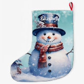 Winter Forest Snowman | Aquamarin Großer Weihnachtsstrumpf (Rückseite)