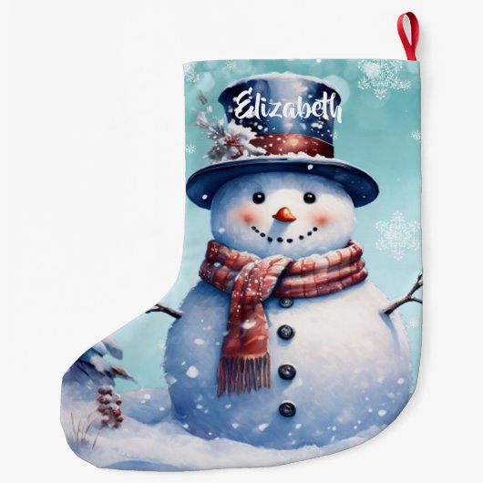 Winter Forest Snowman | Aquamarin Großer Weihnachtsstrumpf (Rückseite)