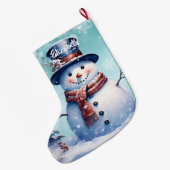 Winter Forest Snowman | Aquamarin Großer Weihnachtsstrumpf (Rückseite (Hängend))