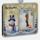 Winter Forest Snowman Foto | Gold Rahmen-Ornament Silber (Rechts)